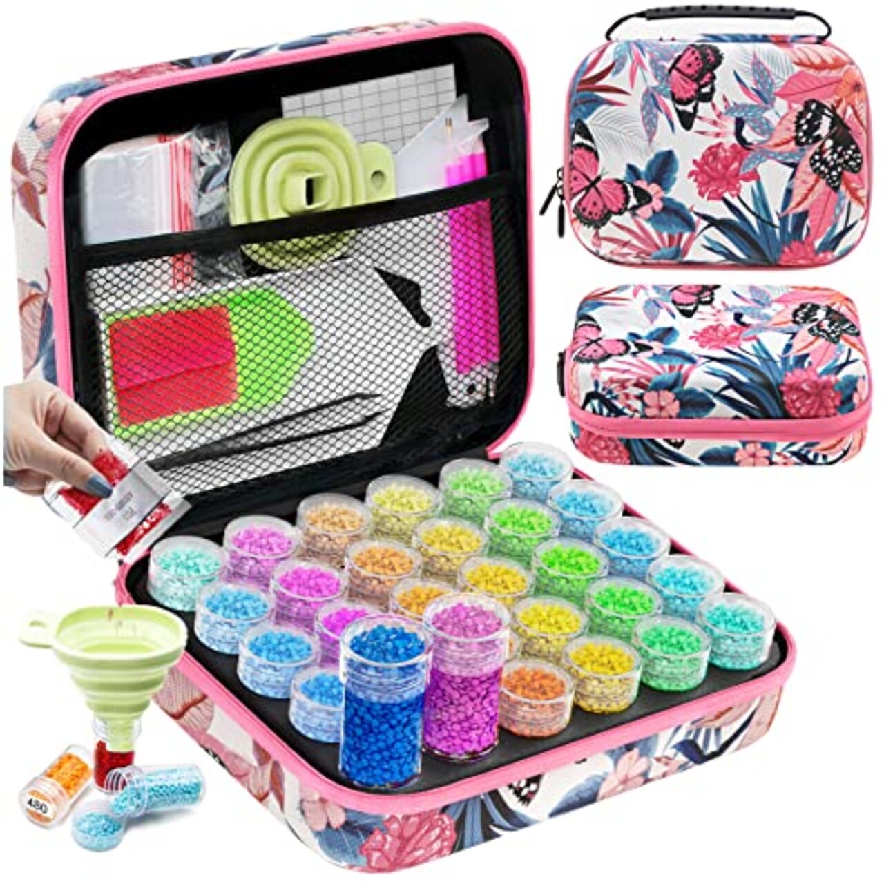 ARTDOT Diamond Painting Storage Containers, 30 Slots Diamond Art Accessories and Tools for 5D Diamond Painting Kits Organizer Beads Rhinestones Jewelry(Pink)